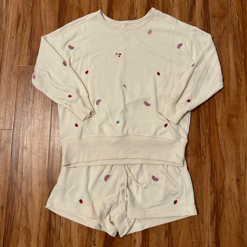 Lou & Grey Cream Sweatshirt and Shorts with Tiny Fruit Embroidery